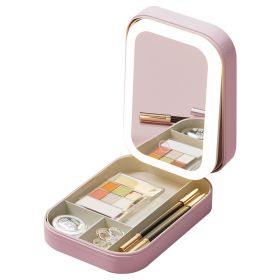 Portable Travel Makeup Bag With LED Mirror Rechargeable Beauty Mirror With 3 Color Light Dimmable Brightness Waterproof Cosmetic Bag With 4 Compartmen (Option: MakeupMirrorPinkGPCT5137)