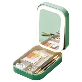 Portable Travel Makeup Bag With LED Mirror Rechargeable Beauty Mirror With 3 Color Light Dimmable Brightness Waterproof Cosmetic Bag With 4 Compartmen (Option: MakeupMirrorGreenGPCT5137)