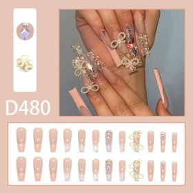 24Pcs/Box Charming False Nails With Designs Press on Fake Nails Tips Full Cover Coffin Wearable Artificial Finished Nail Sticker (Color: D0458)