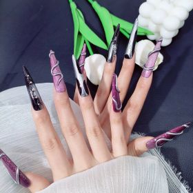 2026 Gothic charm press-on nails, Valentine's Day long almond-shaped press-on false nail set, handcrafted false nail pieces (size: M)