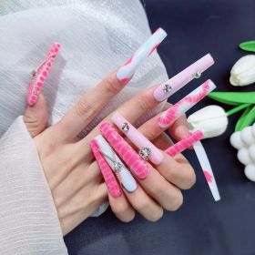 2026 Gothic charm finely crafted wearable nails, Valentine's Day long square press-on false nail set, handcrafted false nail pieces (size: S)