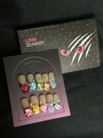 Love Scratch Long Square 4D Cartoon French Tips Square Press-on Nail (size: M)