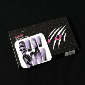 Love Scratch 10PCs Purple Short 4D Art Handmade Press-on Nails (size: S)