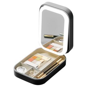 Portable Travel Makeup Bag With LED Mirror Rechargeable Beauty Mirror With 3 Color Light Dimmable Brightness Waterproof Cosmetic Bag With 4 Compartmen (Option: MakeupMirrorBlackGPCT5137)