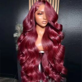 13x6 Human Hair Lace Wig, High-Definition Burgundy Lace Wig, Human Hair With Aligned Cuticle Layer, Indian Hair Wig (Option: Burgundy-28inch)